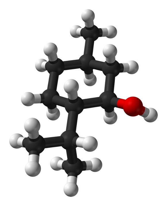 3D structure of L-Menthol - Carbons in black, Hydrogens in white and Oxygen in Red